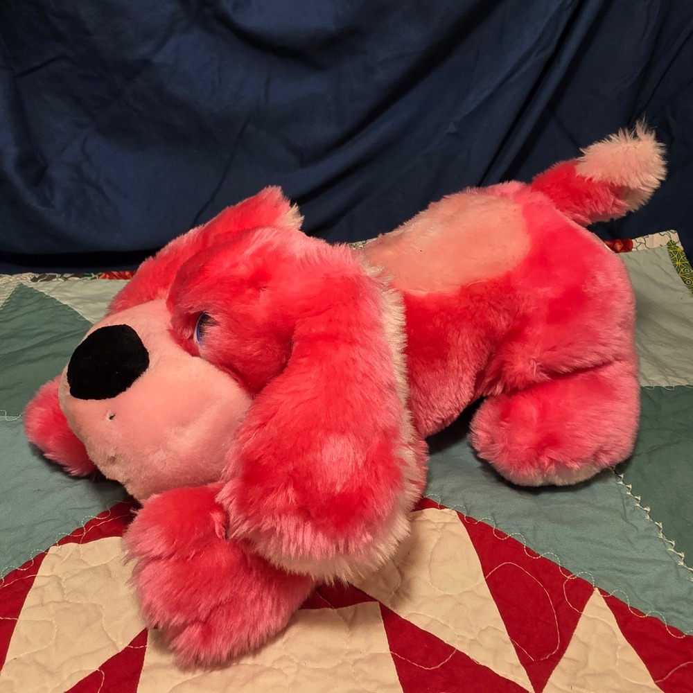 Vintage Calplush Puppy Dog Plush 12" Hot Pink Blue Eyes Floppy Ears Laying Toy‎